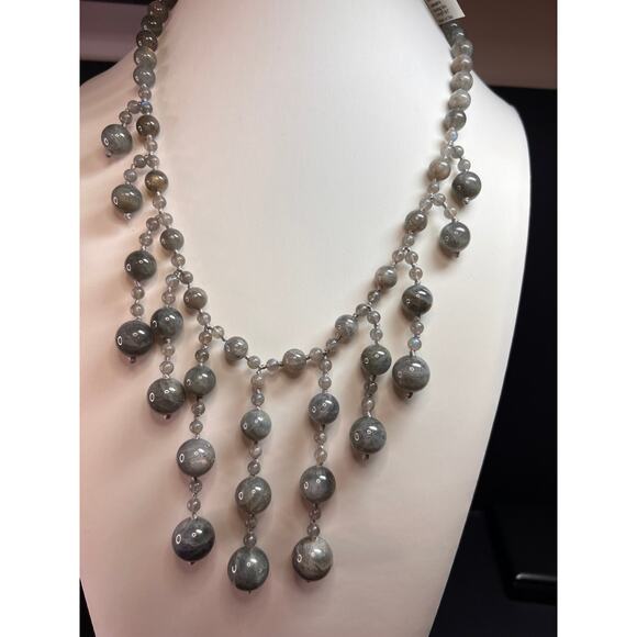 NEW labradorite bib statement necklace with sterling silver clasp - Picture 1 of 15